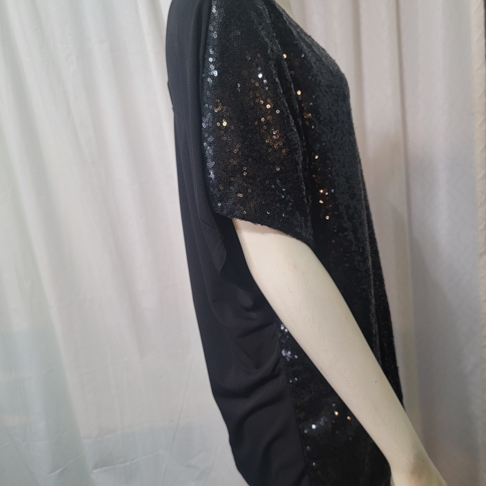 Avenue Black Sequin Blouse With Cutout Back - Picture 5 of 14